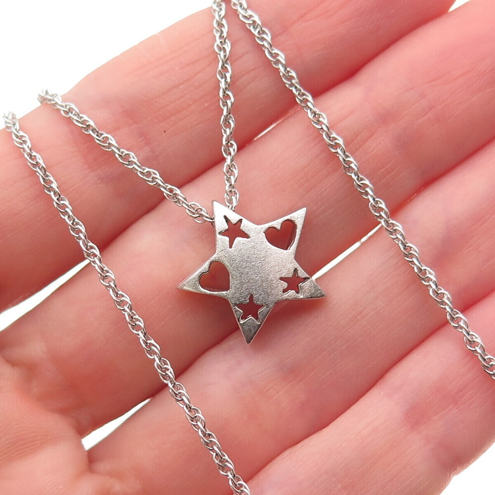 Joielle 925 Sterling Silver Vintage Heart Star Twisted Rope Chain Necklace 18"